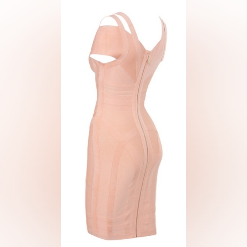 NEW HOUSE OF CB 'Bendita' Peach Cross Front Bandage Dress Size Large - Picture 4 of 5